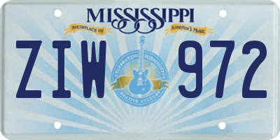 MS license plate ZIW972