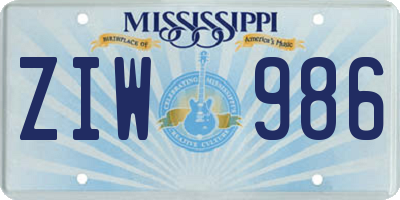MS license plate ZIW986
