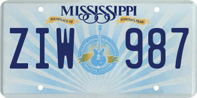 MS license plate ZIW987