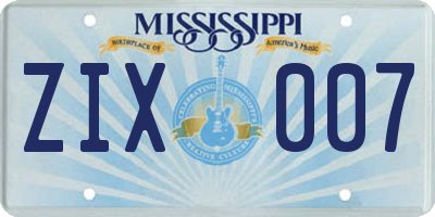 MS license plate ZIX007