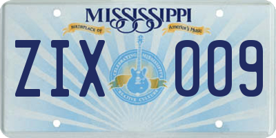 MS license plate ZIX009