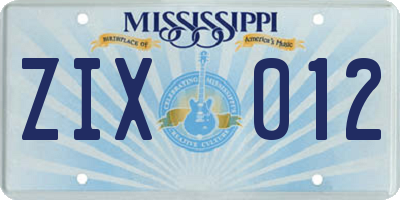 MS license plate ZIX012