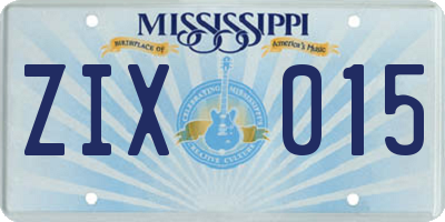 MS license plate ZIX015