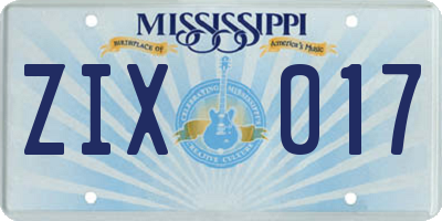 MS license plate ZIX017