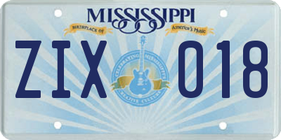 MS license plate ZIX018