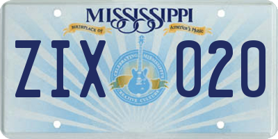 MS license plate ZIX020