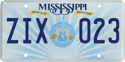 MS license plate ZIX023