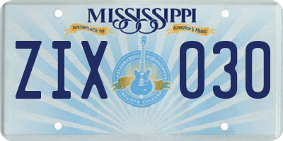 MS license plate ZIX030