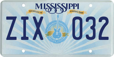 MS license plate ZIX032