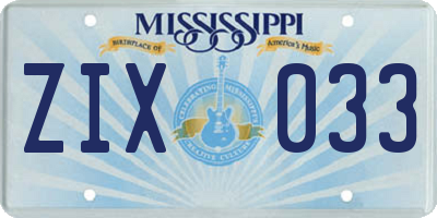 MS license plate ZIX033