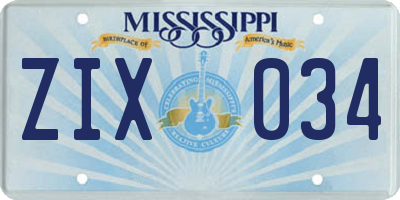 MS license plate ZIX034