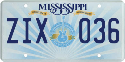 MS license plate ZIX036