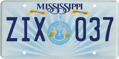 MS license plate ZIX037