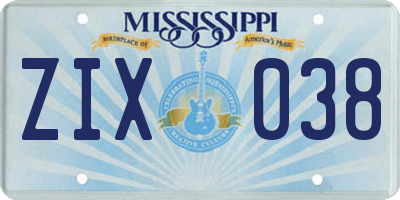 MS license plate ZIX038