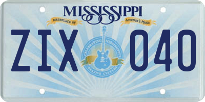 MS license plate ZIX040