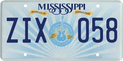 MS license plate ZIX058