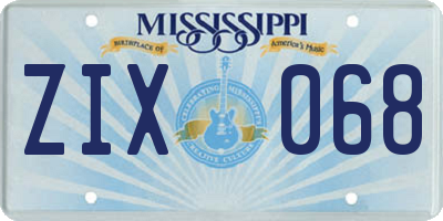 MS license plate ZIX068