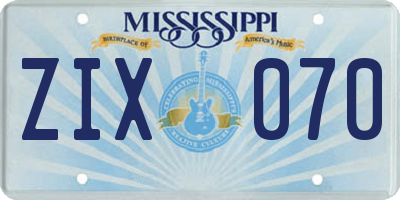 MS license plate ZIX070