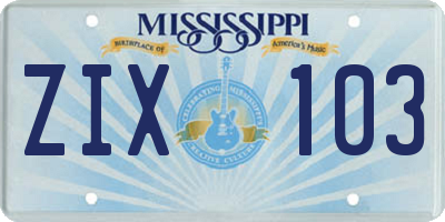 MS license plate ZIX103