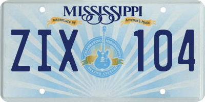 MS license plate ZIX104