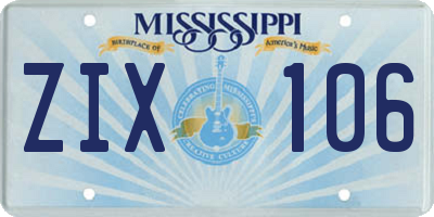 MS license plate ZIX106
