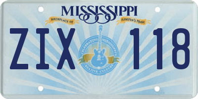 MS license plate ZIX118