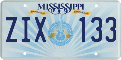 MS license plate ZIX133