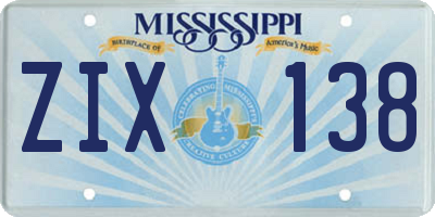 MS license plate ZIX138