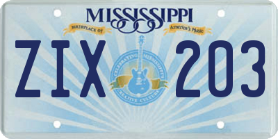 MS license plate ZIX203