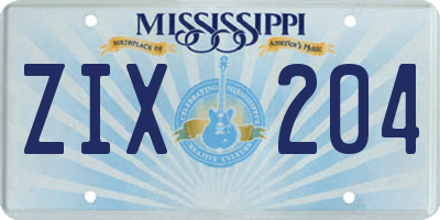 MS license plate ZIX204