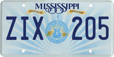MS license plate ZIX205