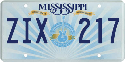 MS license plate ZIX217