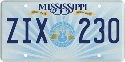 MS license plate ZIX230