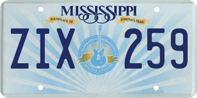 MS license plate ZIX259
