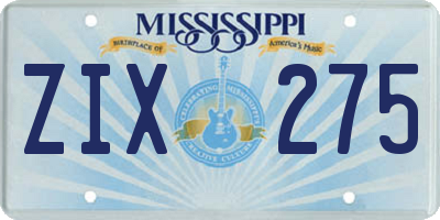 MS license plate ZIX275
