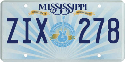 MS license plate ZIX278