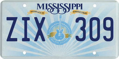 MS license plate ZIX309