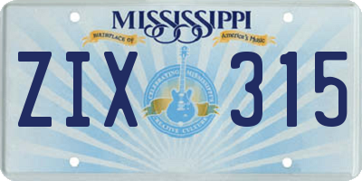 MS license plate ZIX315