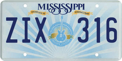 MS license plate ZIX316