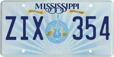 MS license plate ZIX354