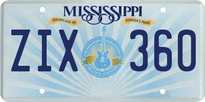 MS license plate ZIX360