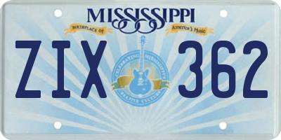 MS license plate ZIX362