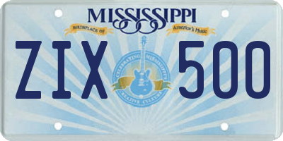 MS license plate ZIX500