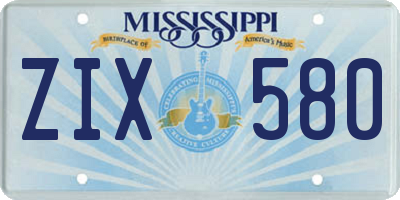 MS license plate ZIX580