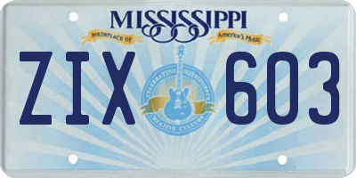 MS license plate ZIX603