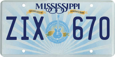 MS license plate ZIX670