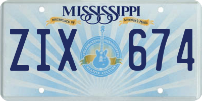 MS license plate ZIX674