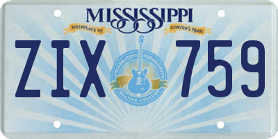 MS license plate ZIX759