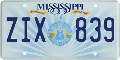 MS license plate ZIX839