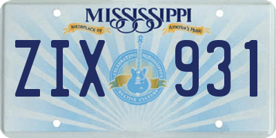 MS license plate ZIX931